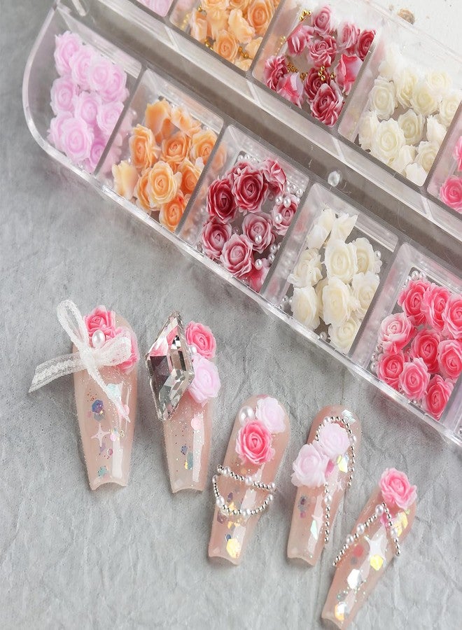 Fcozpjk 180PCS 3D Flowers Nail Charms - Flat-Back Resin Rose Camellia Flower Nail Art Decoration for Wedding Bride Manicure Supplies - Image 5